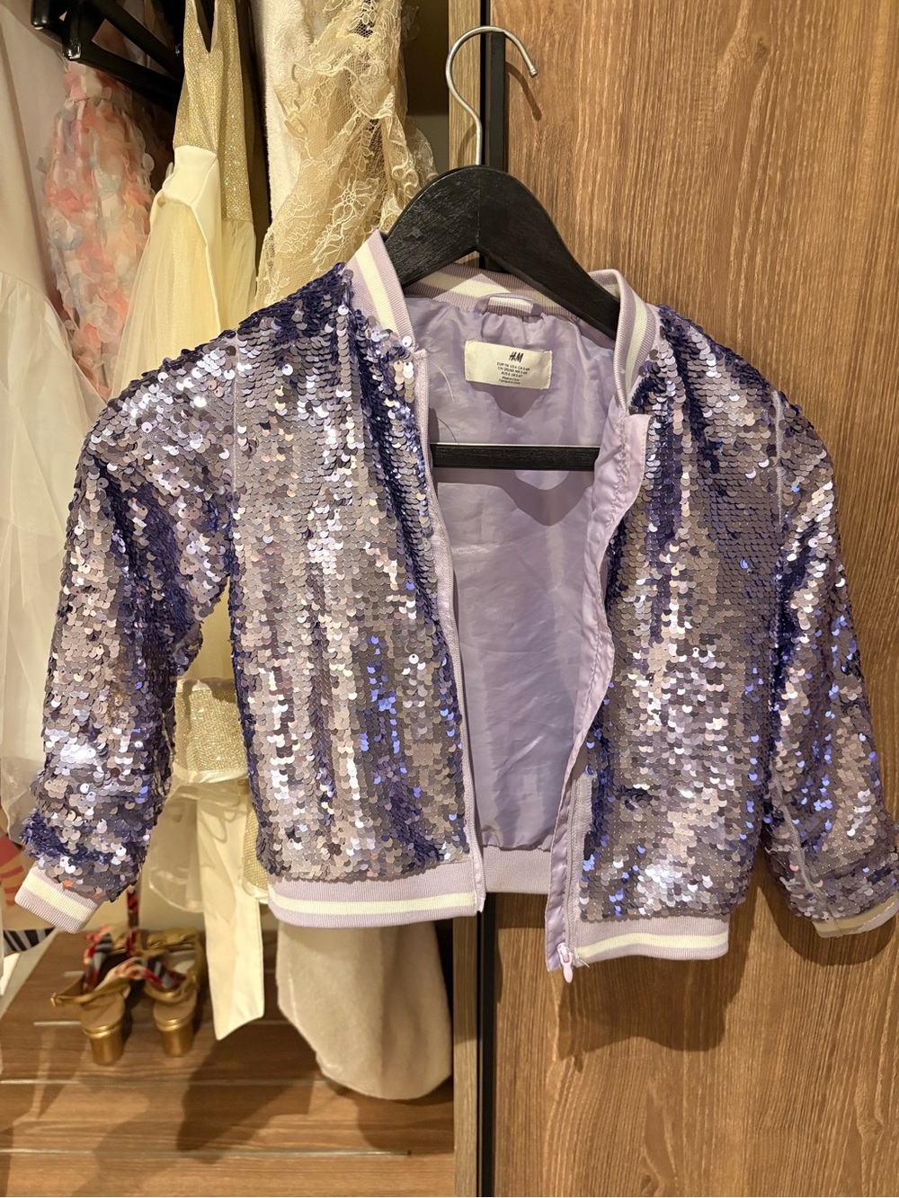 H&M Lilac Sequin Varsity Jacket